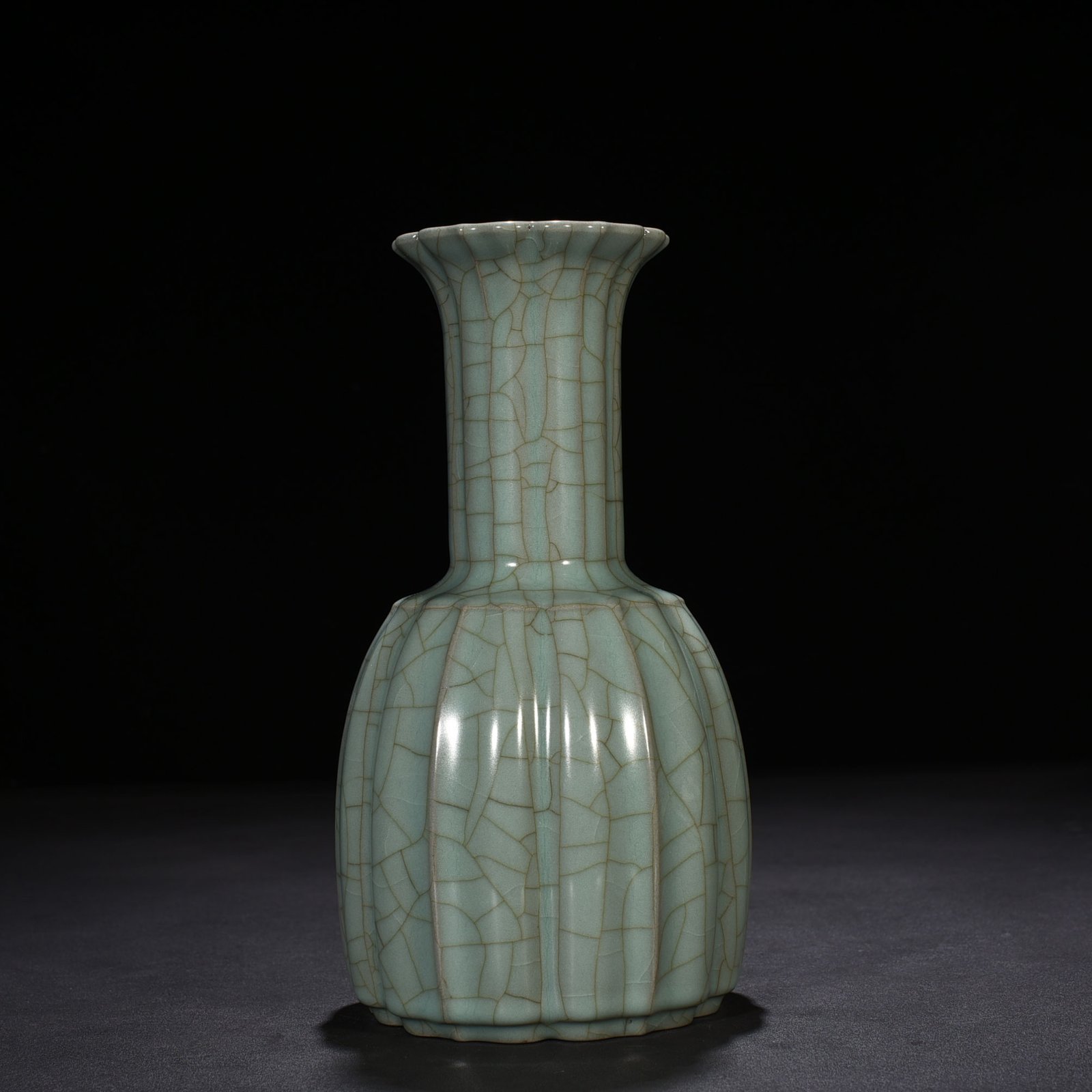 Song Dynasty official kiln celadon glazed melon rattle bell statue