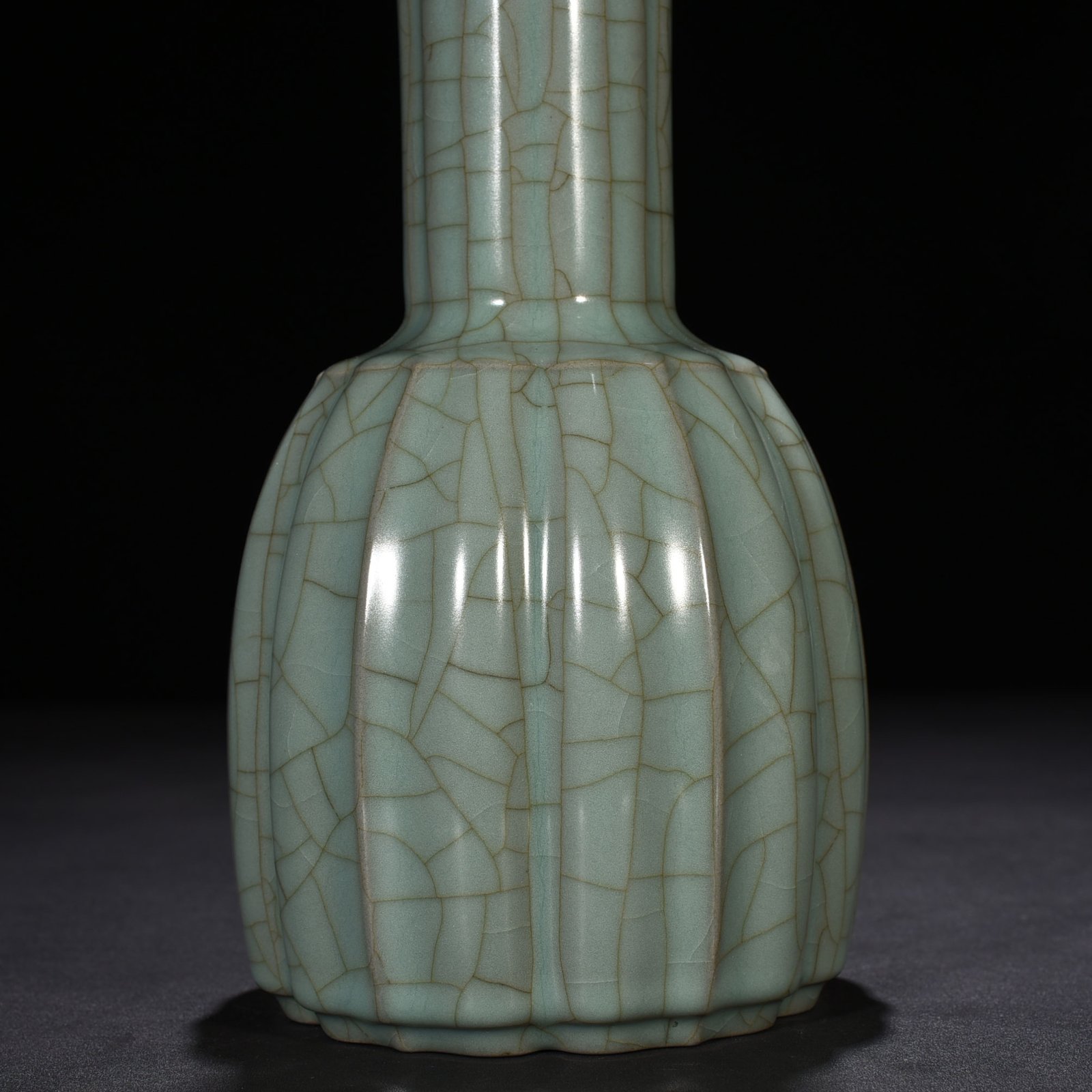 Song Dynasty official kiln celadon glazed melon rattle bell statue