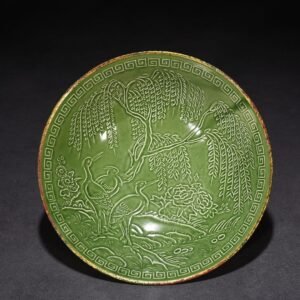 Song Dynasty Ding kiln green glaze bowl with egret, flower