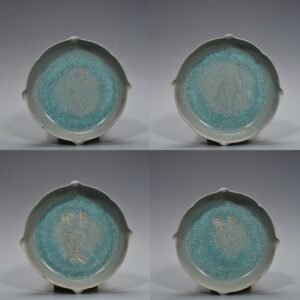 Song Dynasty Ru Kiln ice crack carving four beauties figure pattern sunflower wash
