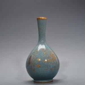 Song Dynasty Ru Kiln cracked bile bottle with inscription inlaid with copper buckle