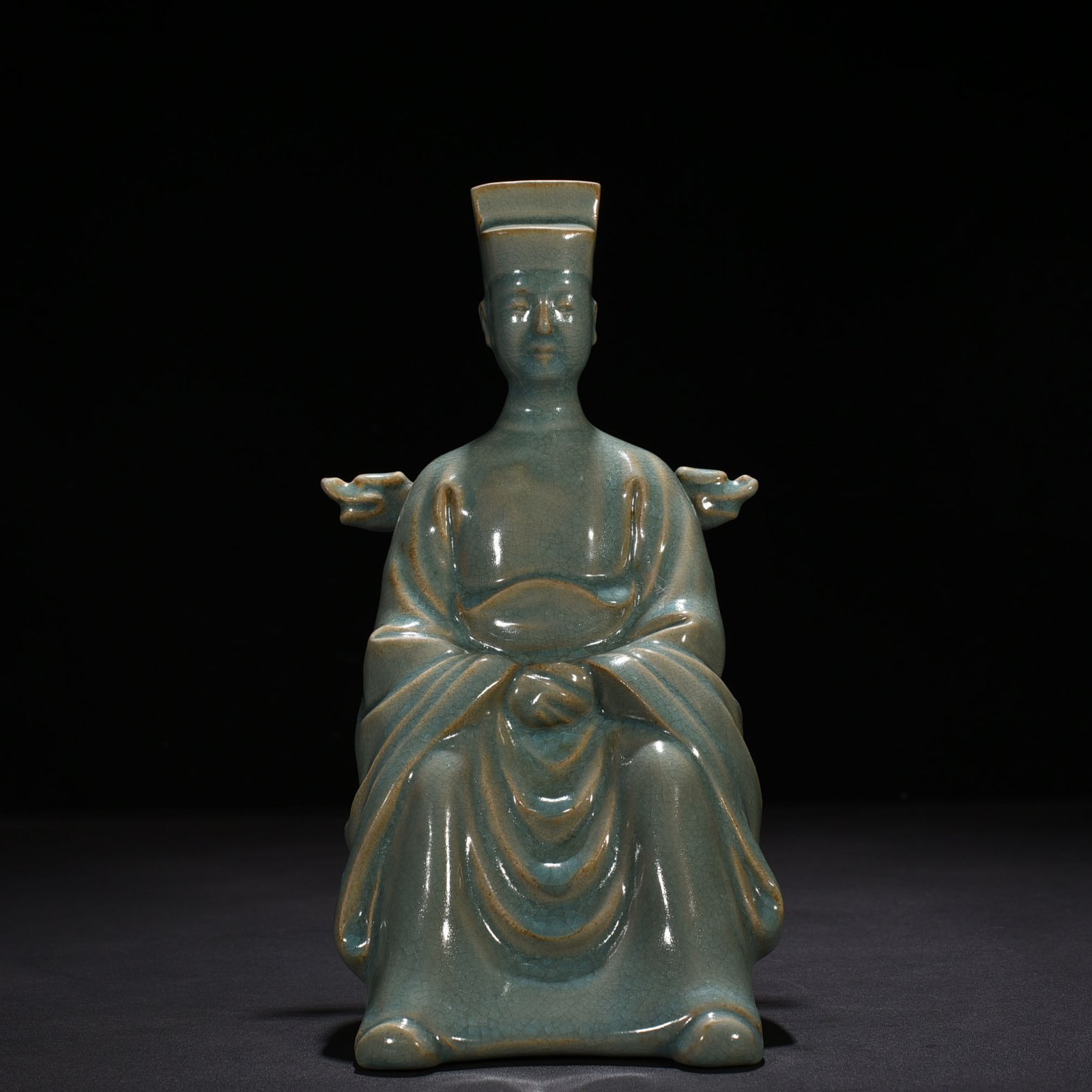 Song Dynasty  Statue of Emperor Huizong with azure glaze