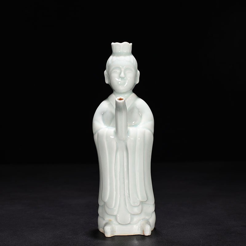 Song Dynasty Hutian kiln shadow celadon pot with boy chanting and holding pot