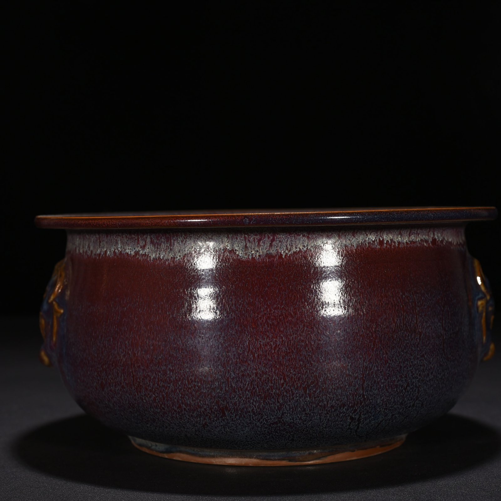 Song Dynasty  kiln Yuanfeng first year rose purple glaze animal ear stove