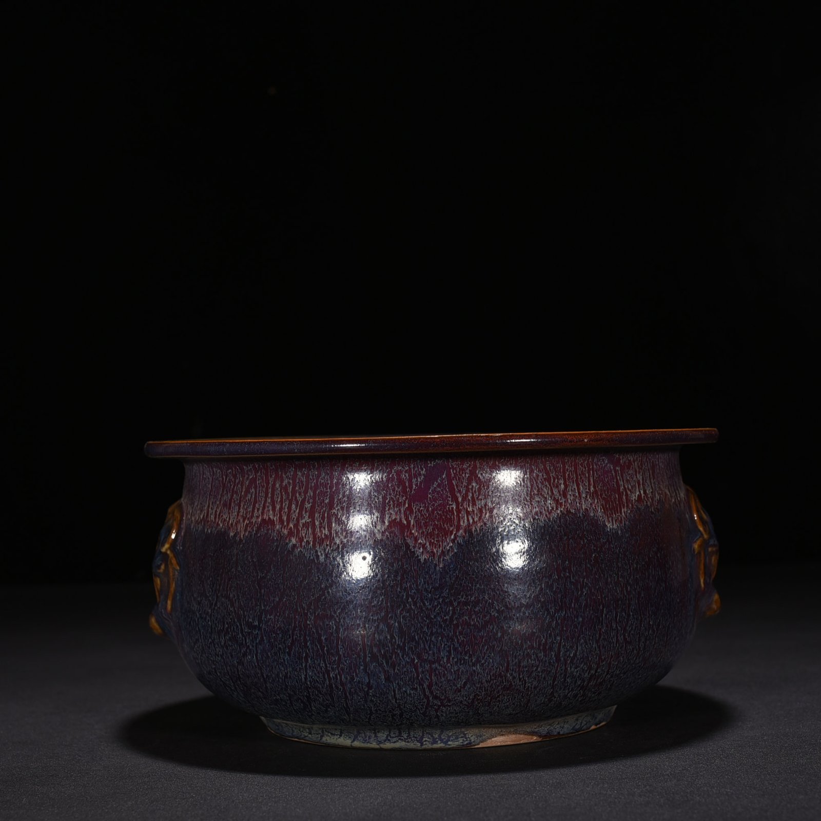 Song Dynasty  kiln Yuanfeng first year rose purple glaze animal ear stove