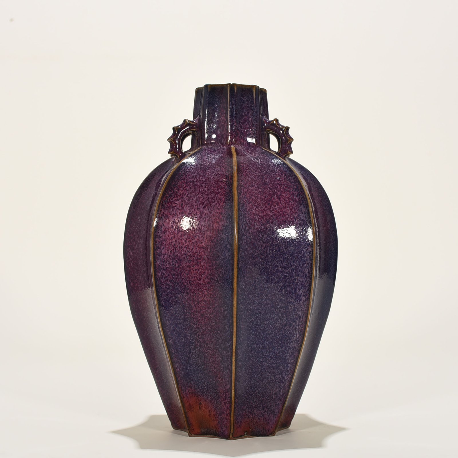 Song Dynasty Jun kiln style rose purple glaze eight-sided plum vase