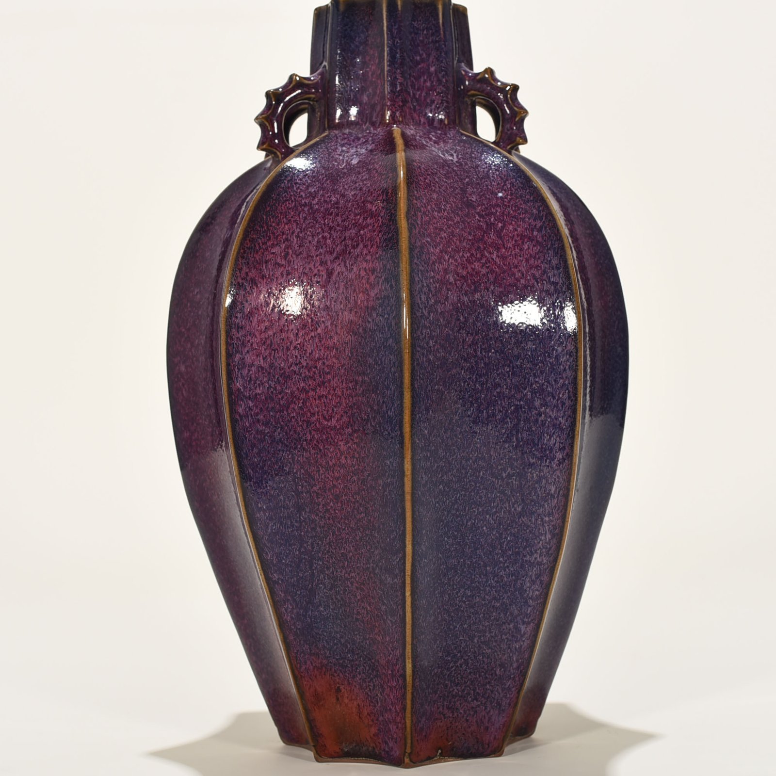 Song Dynasty Jun kiln style rose purple glaze eight-sided plum vase