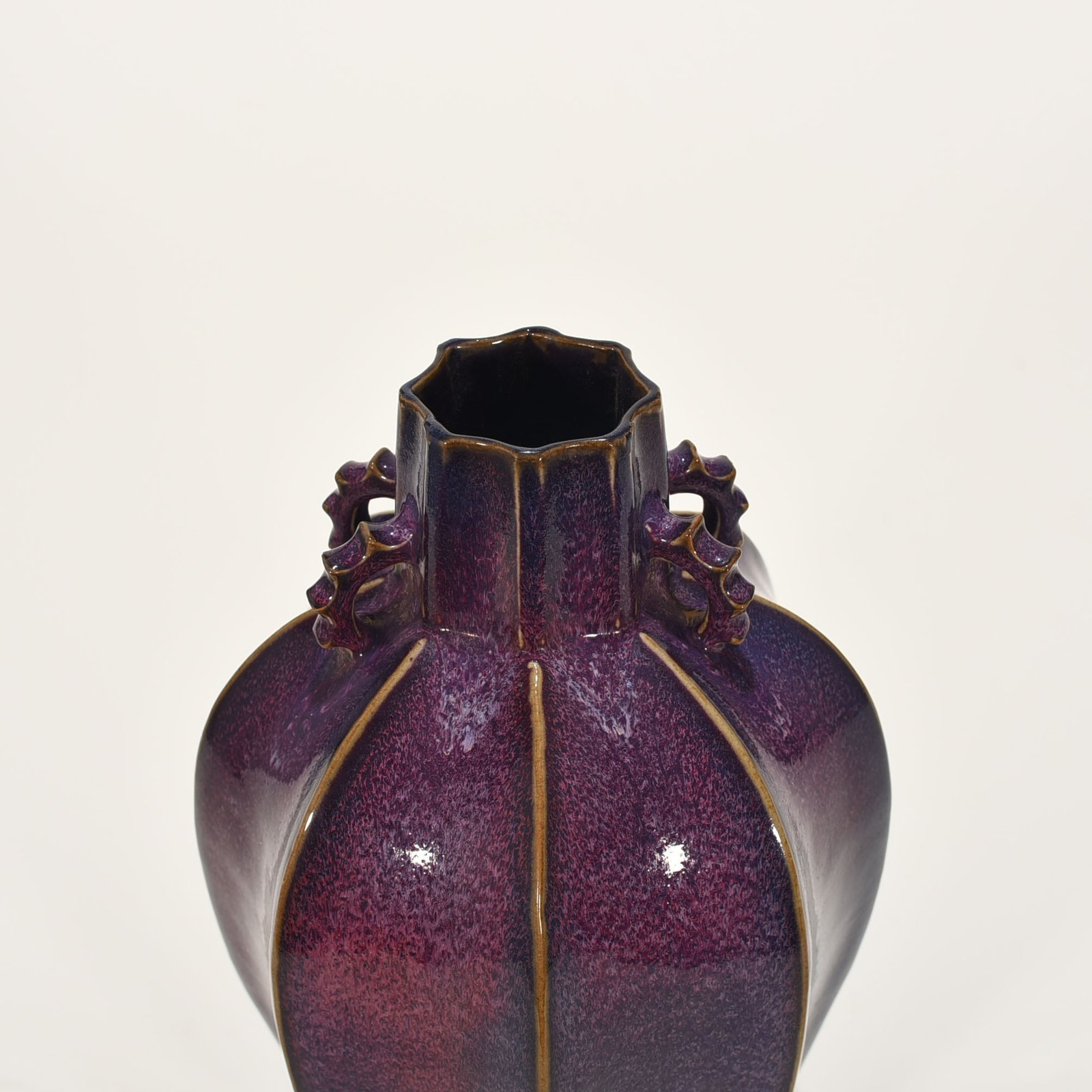 Song Dynasty Jun kiln style rose purple glaze eight-sided plum vase