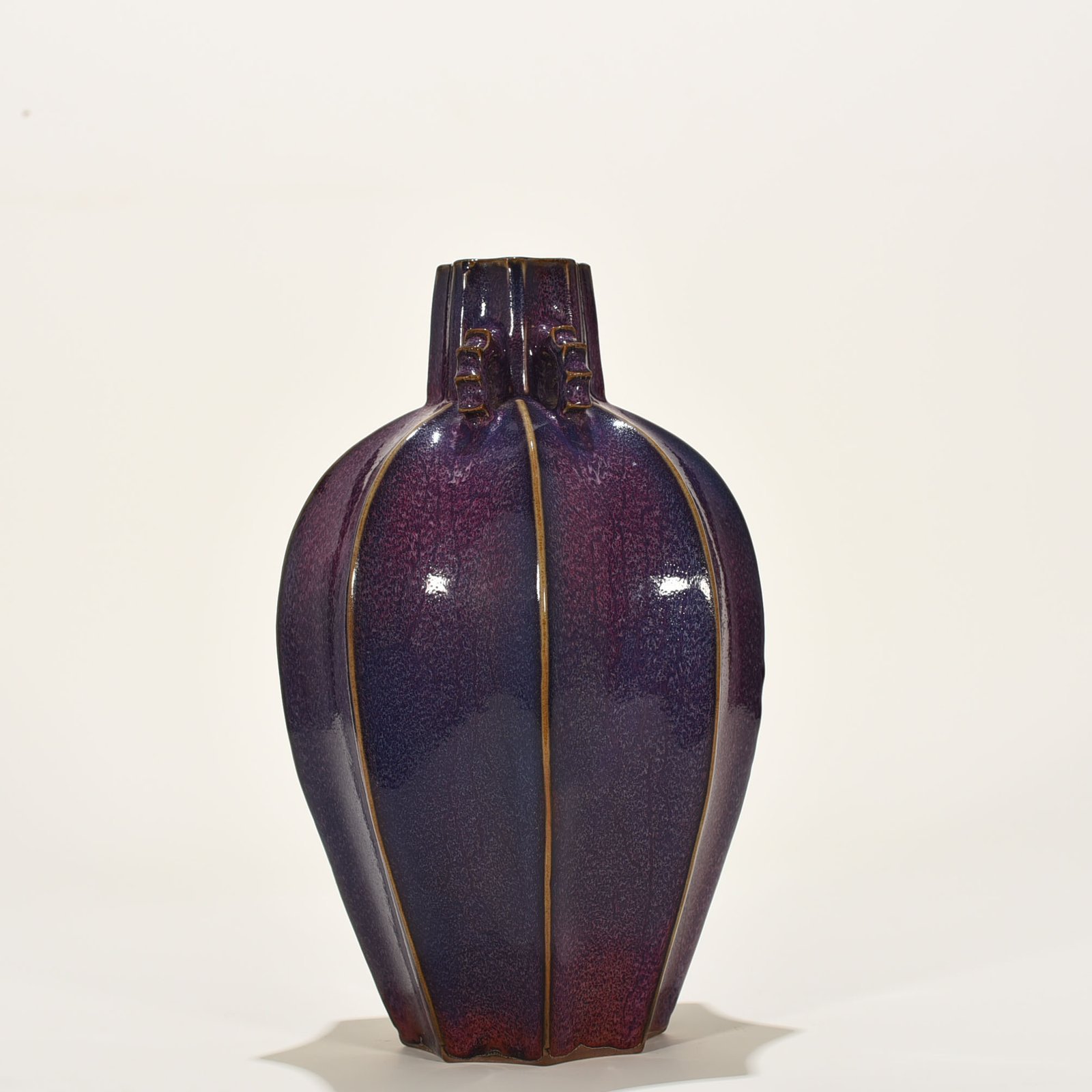 Song Dynasty Jun kiln style rose purple glaze eight-sided plum vase