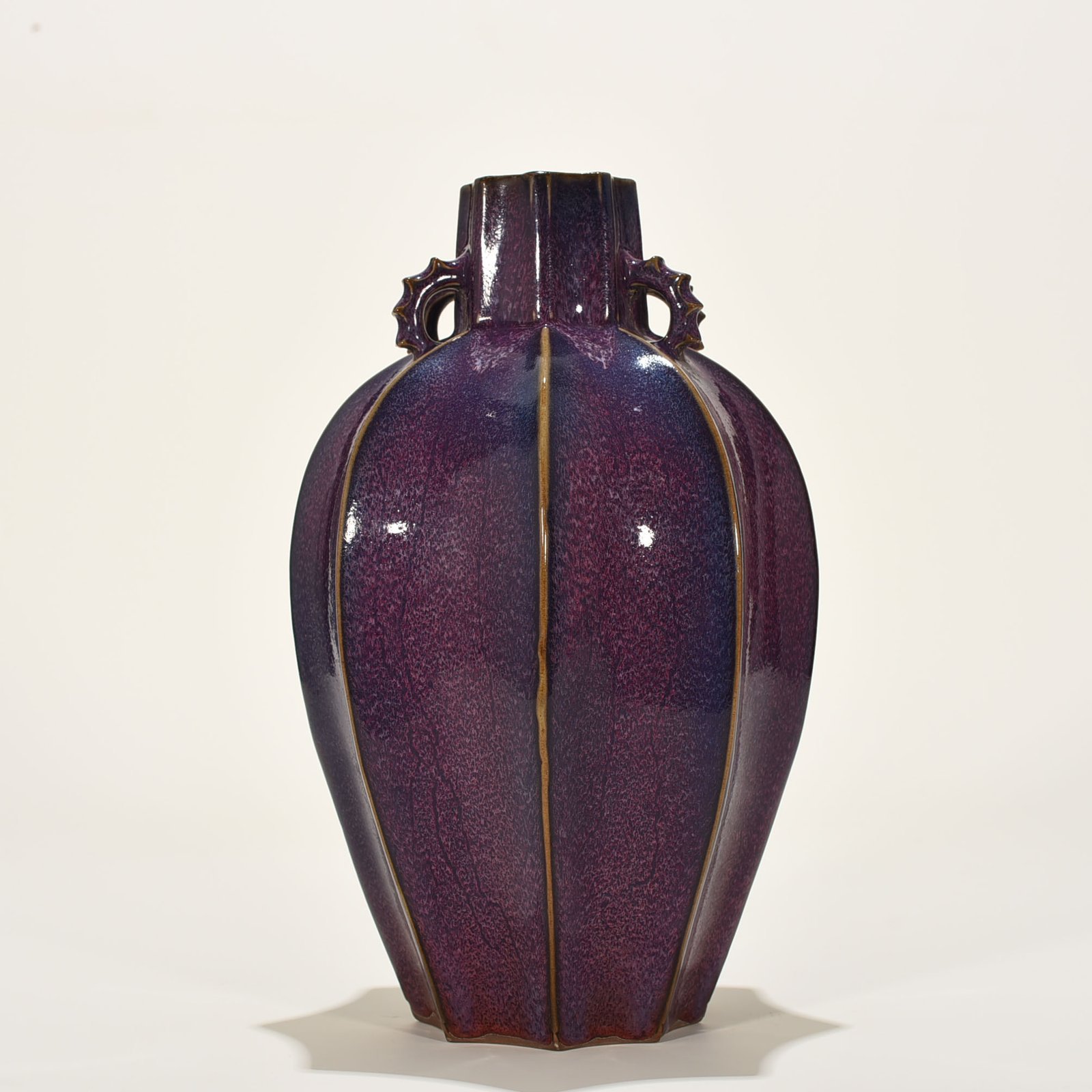 Song Dynasty Jun kiln style rose purple glaze eight-sided plum vase