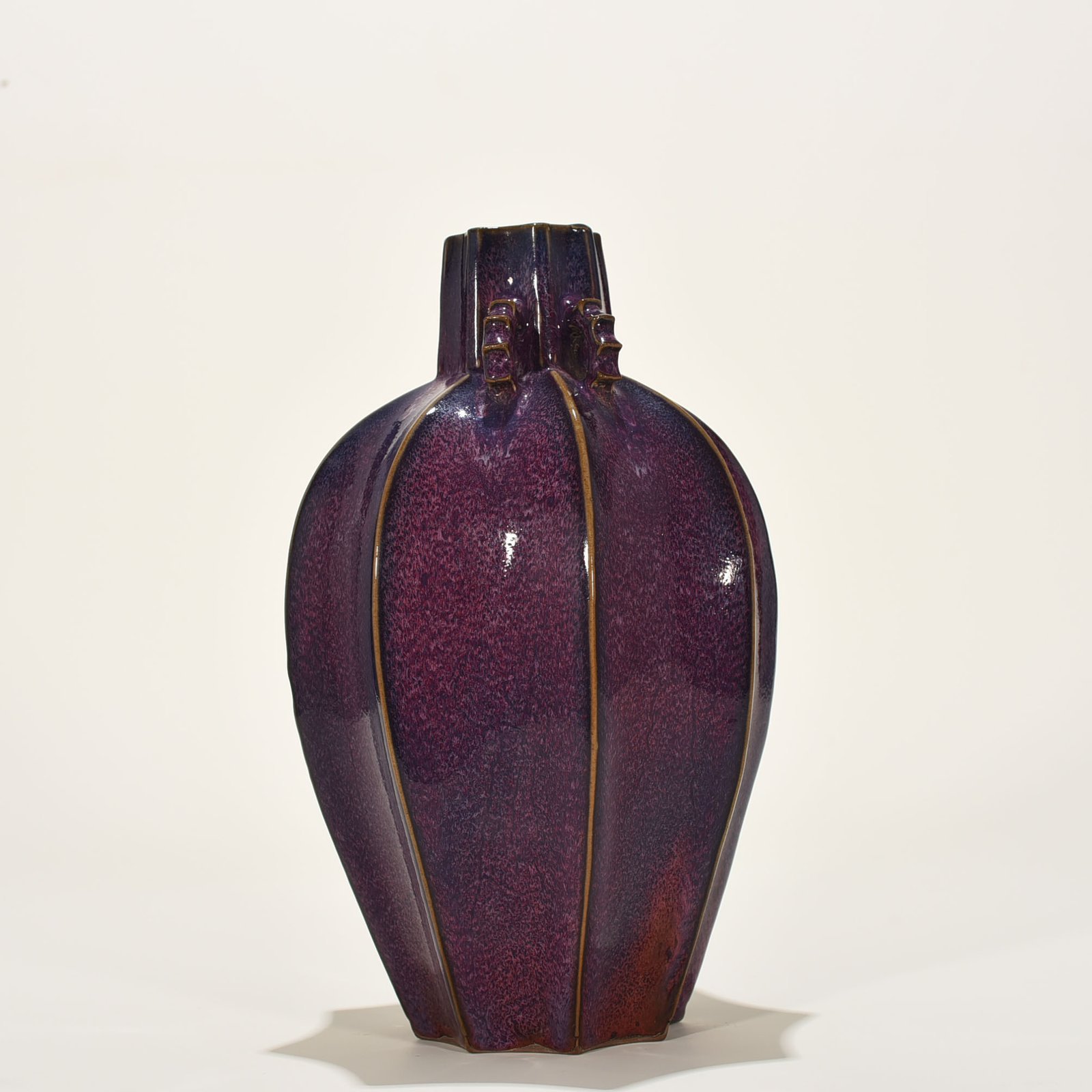 Song Dynasty Jun kiln style rose purple glaze eight-sided plum vase