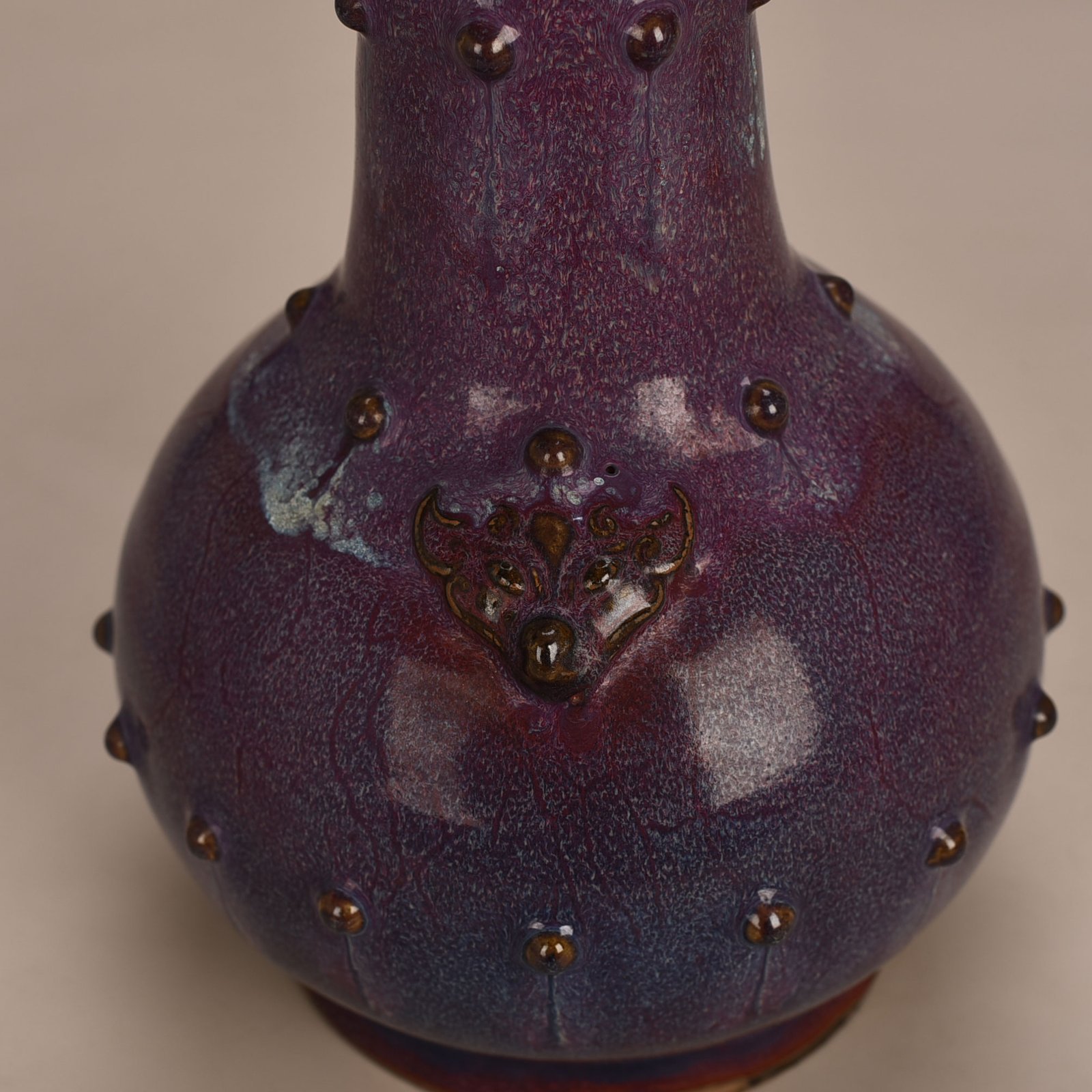 Song Dynasty Jun kiln Jingguo model rose purple glaze drum nail dish vase