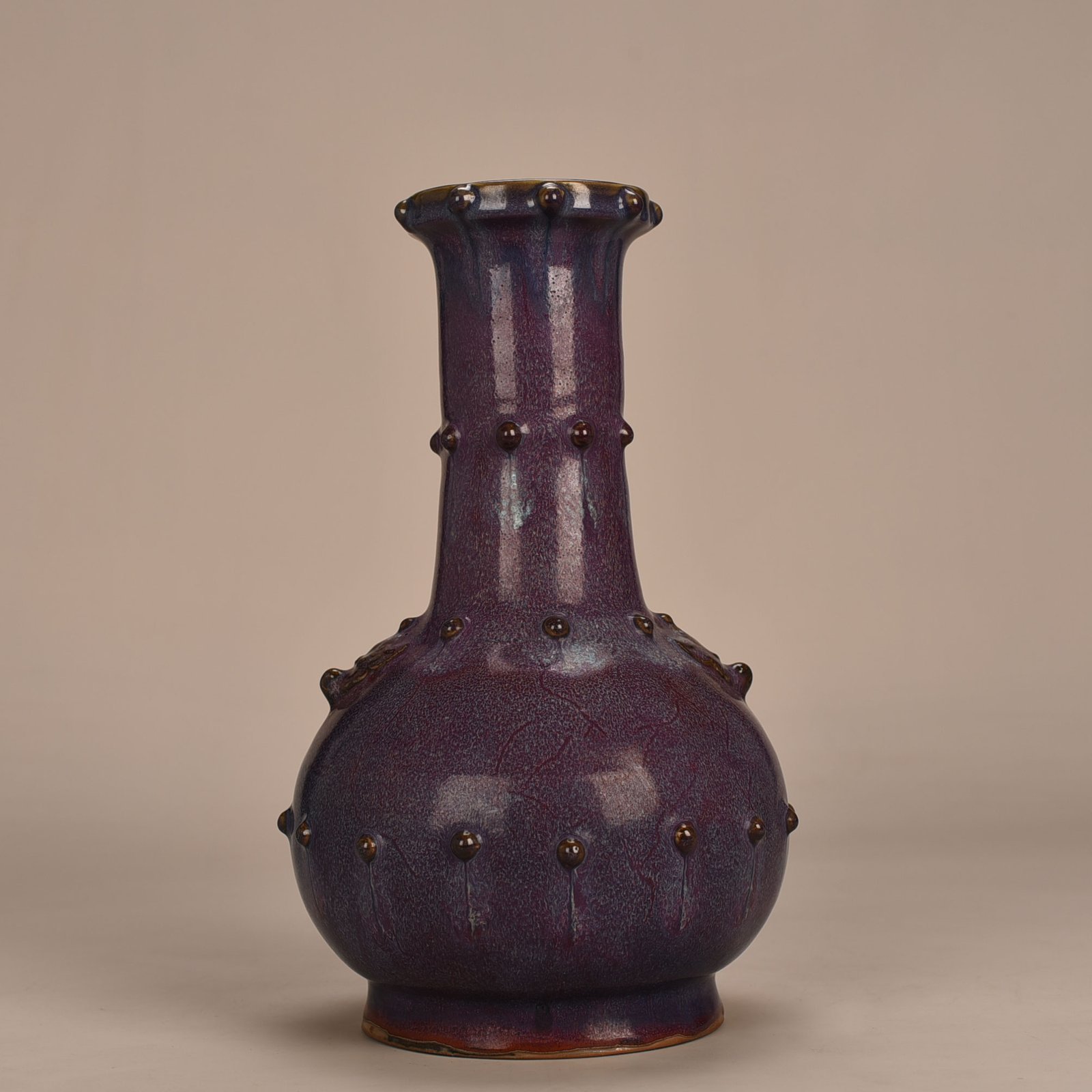 Song Dynasty Jun kiln Jingguo model rose purple glaze drum nail dish vase