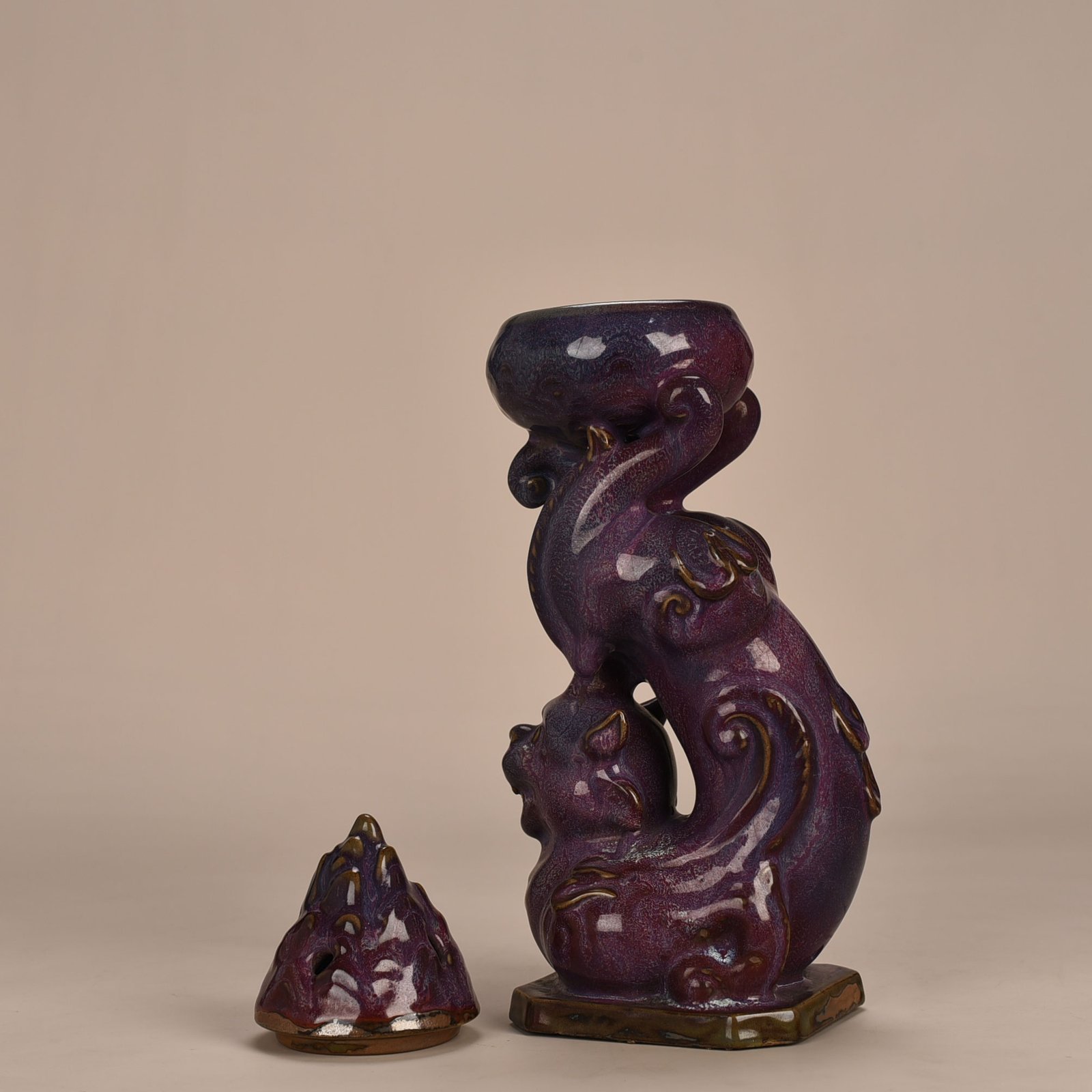 Song Dynasty Jun kiln rose purple glaze auspicious beast smoker