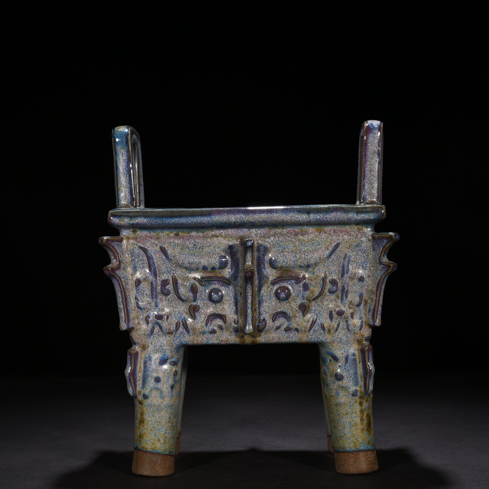 Song Dynasty Jun kiln Jun glazed square tripod with Taotie pattern