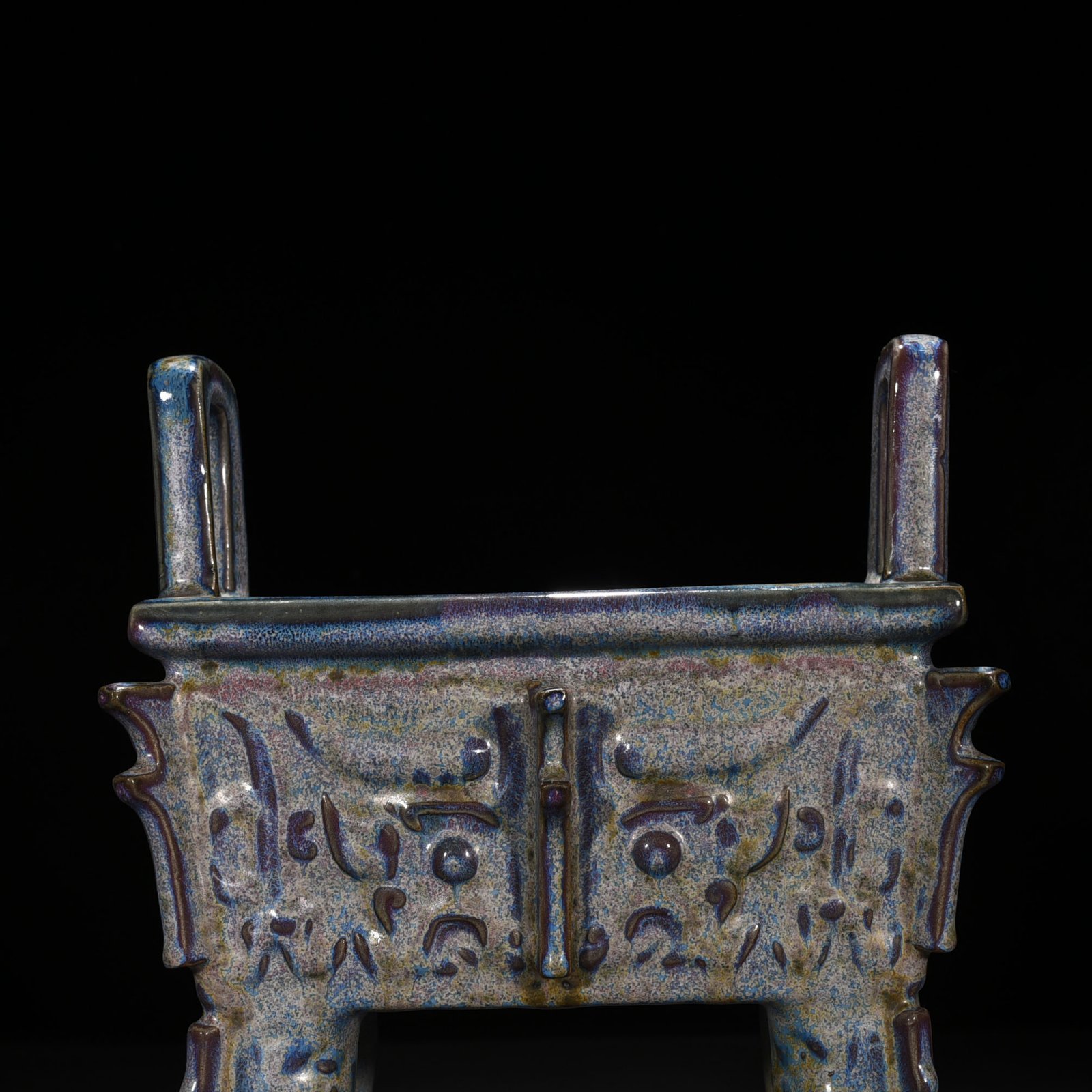 Song Dynasty Jun kiln Jun glazed square tripod with Taotie pattern