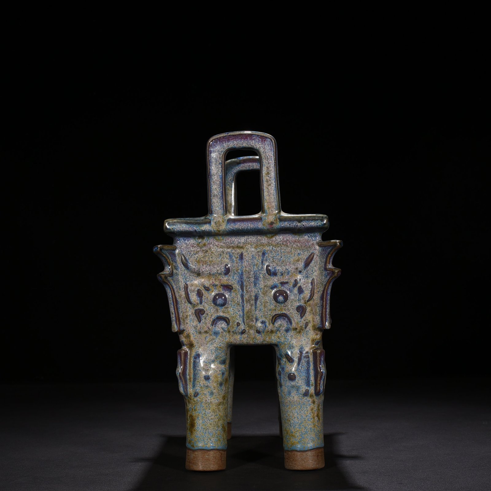 Song Dynasty Jun kiln Jun glazed square tripod with Taotie pattern