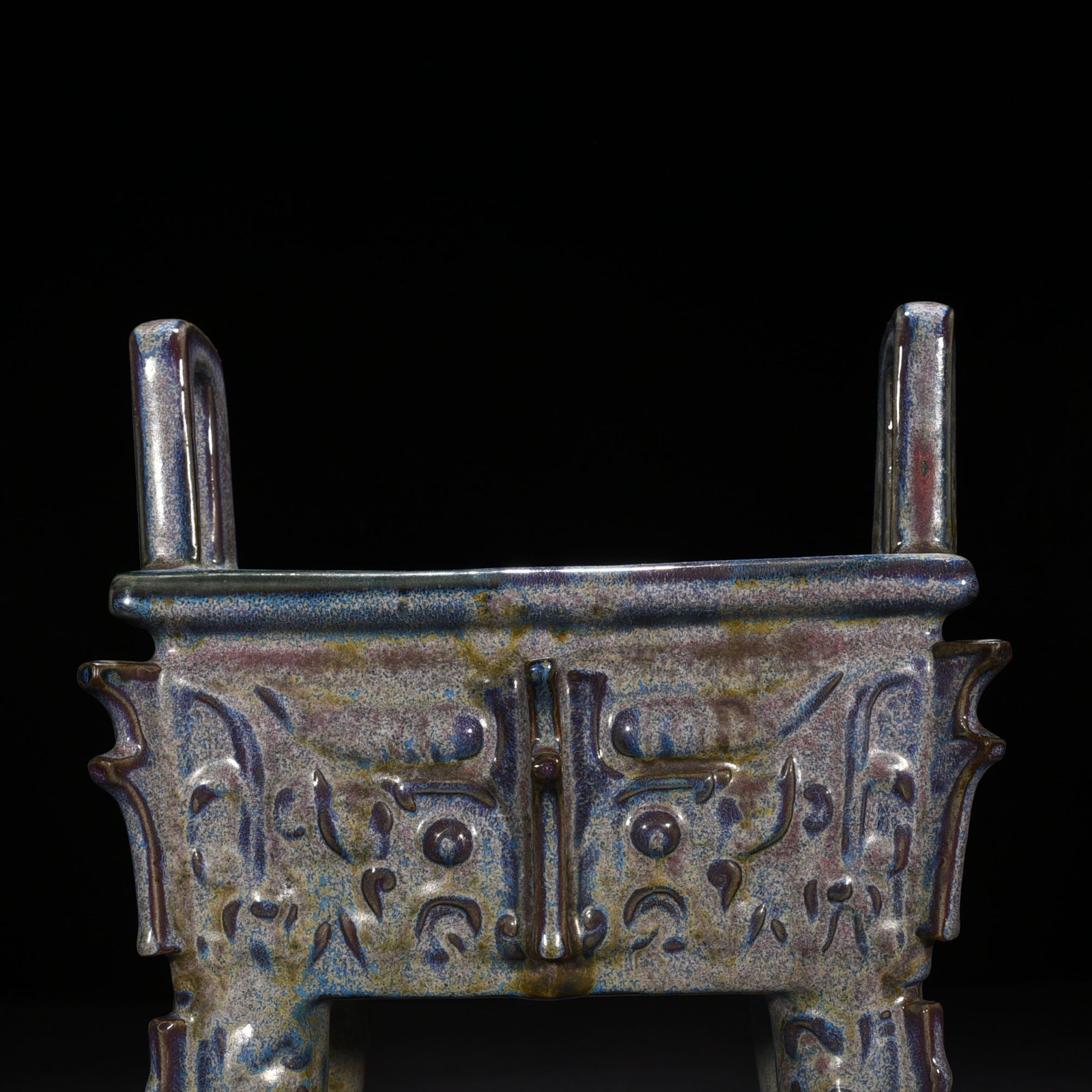 Song Dynasty Jun kiln Jun glazed square tripod with Taotie pattern