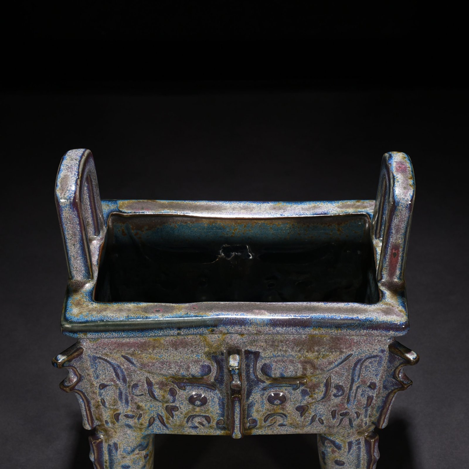 Song Dynasty Jun kiln Jun glazed square tripod with Taotie pattern
