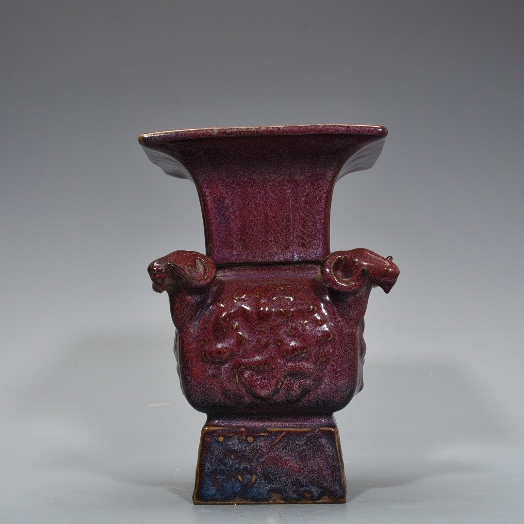 Song Dynasty Jun kiln rose purple glaze four-goat square statue