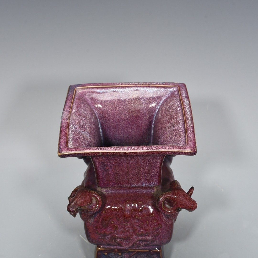 Song Dynasty Jun kiln rose purple glaze four-goat square statue