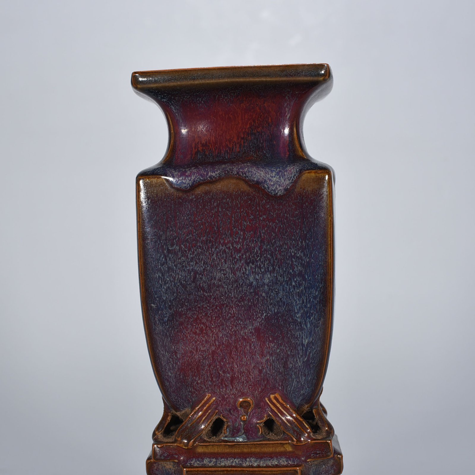Song Dynasty Jun kiln rose purple glaze official square vase with seat