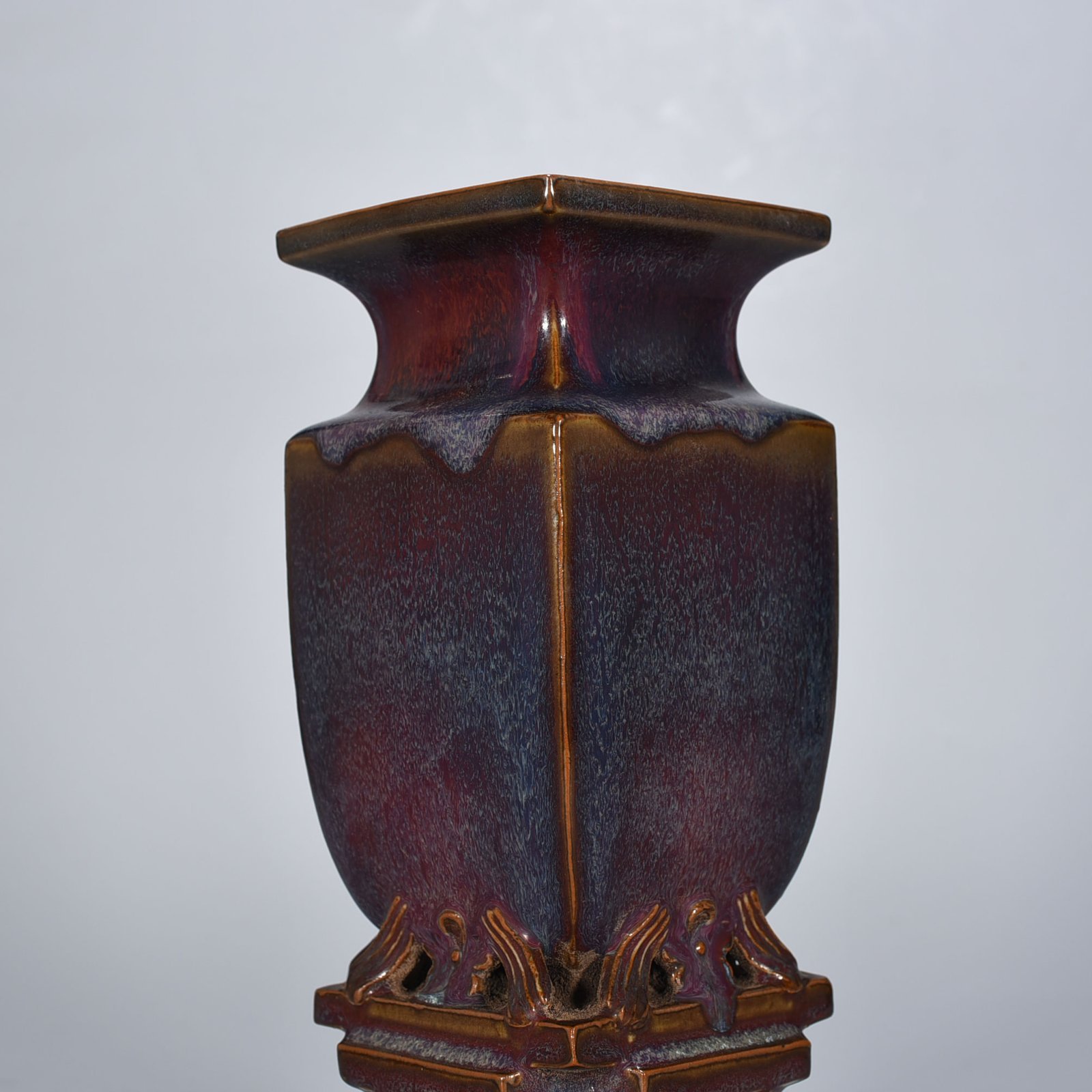 Song Dynasty Jun kiln rose purple glaze official square vase with seat