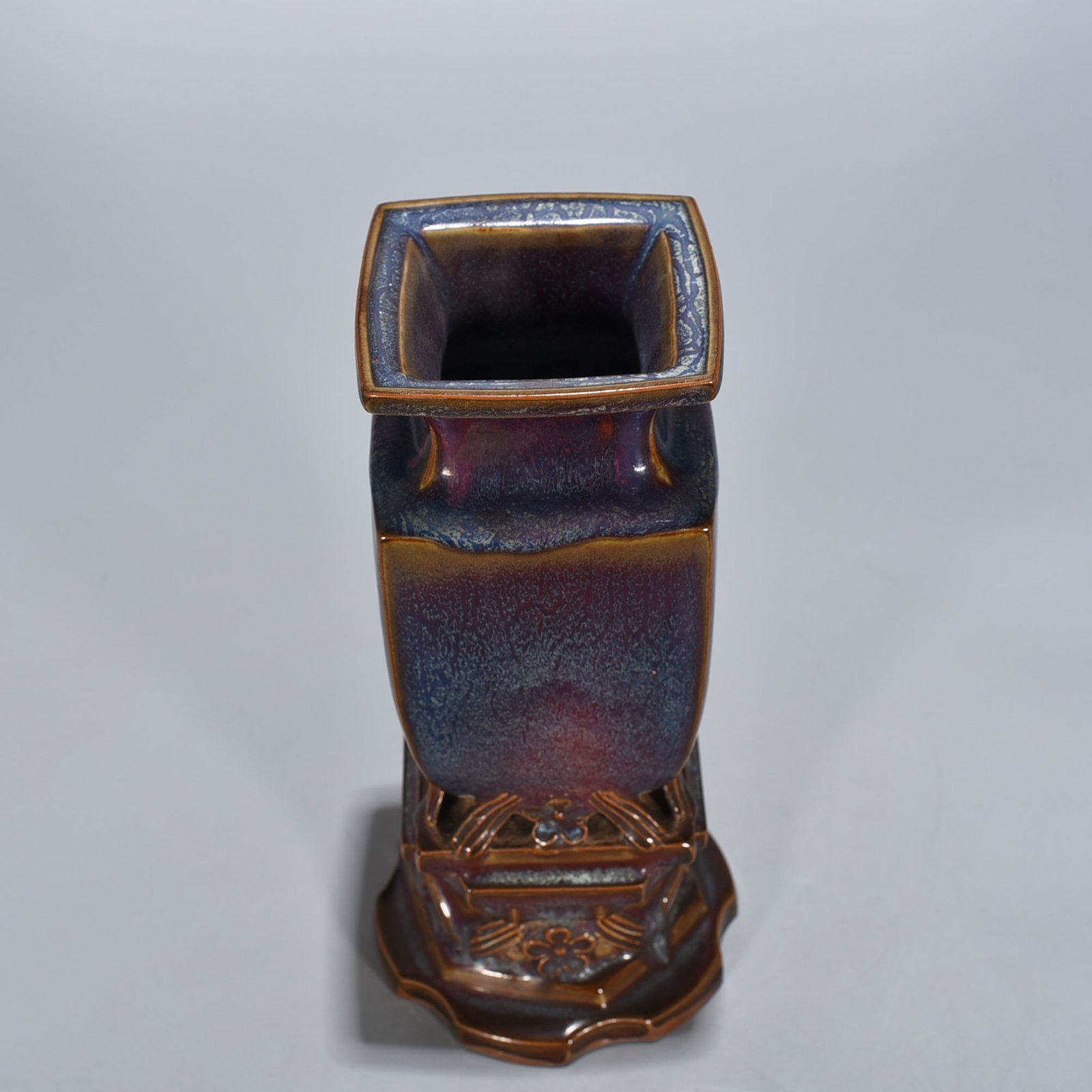 Song Dynasty Jun kiln rose purple glaze official square vase with seat