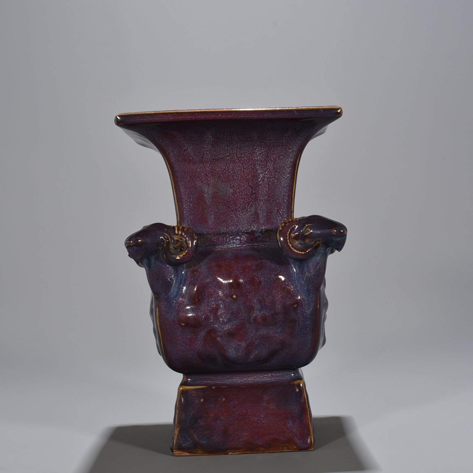 Song Dynasty Jun kiln rose purple glaze four-goat square statue of Jingguo period