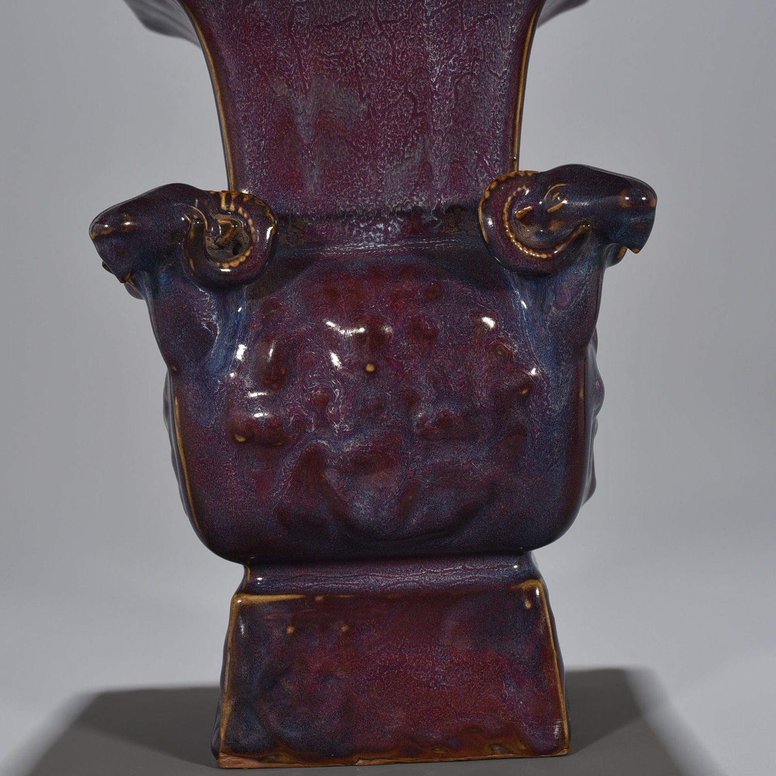 Song Dynasty Jun kiln rose purple glaze four-goat square statue of Jingguo period
