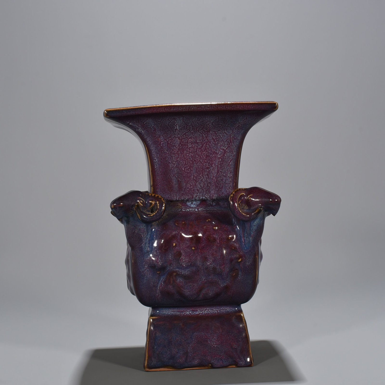 Song Dynasty Jun kiln rose purple glaze four-goat square statue of Jingguo period