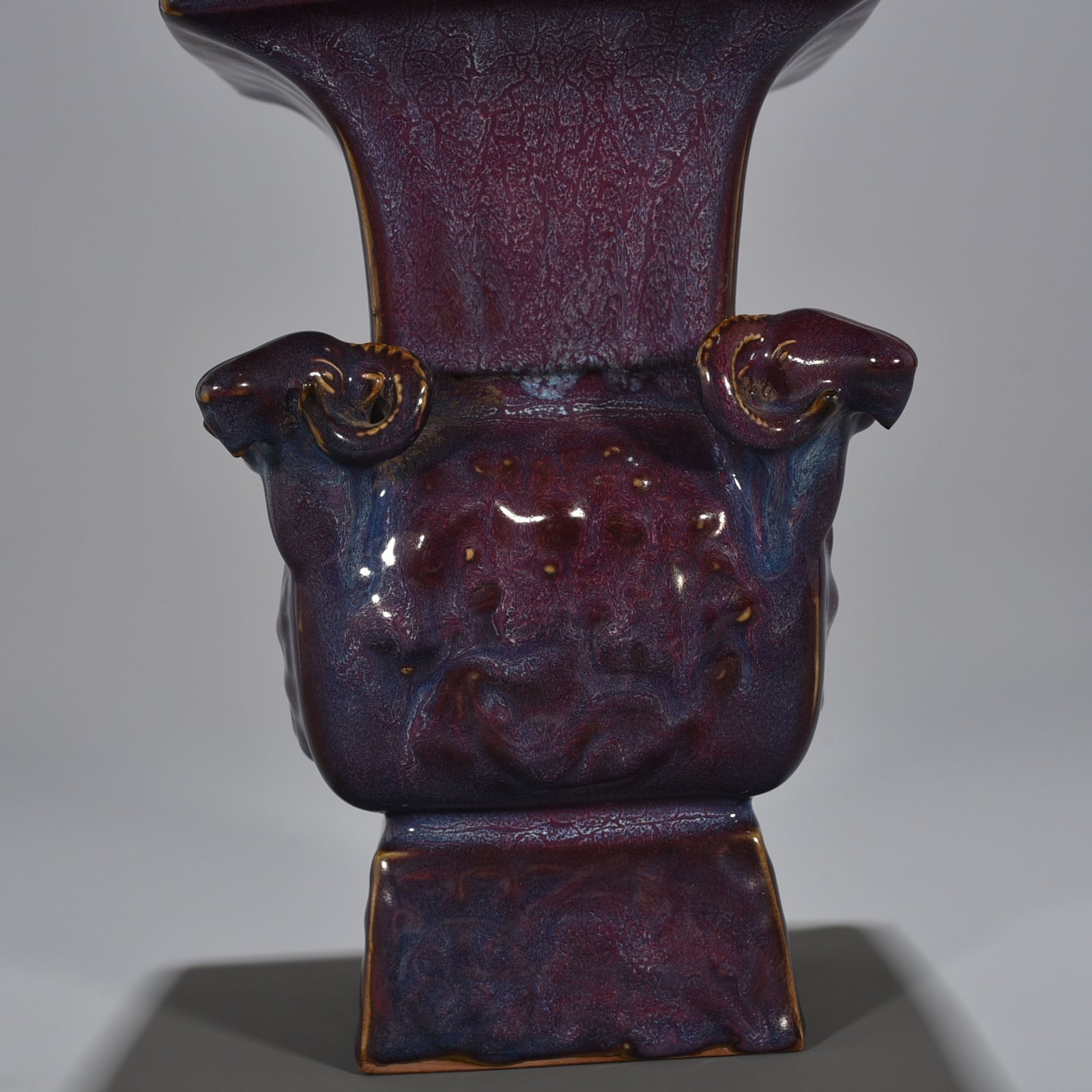 Song Dynasty Jun kiln rose purple glaze four-goat square statue of Jingguo period