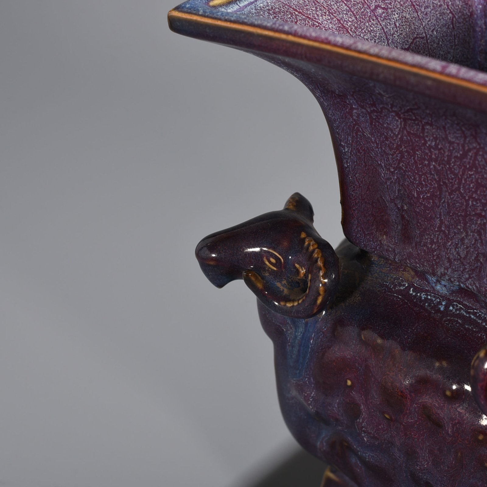 Song Dynasty Jun kiln rose purple glaze four-goat square statue of Jingguo period