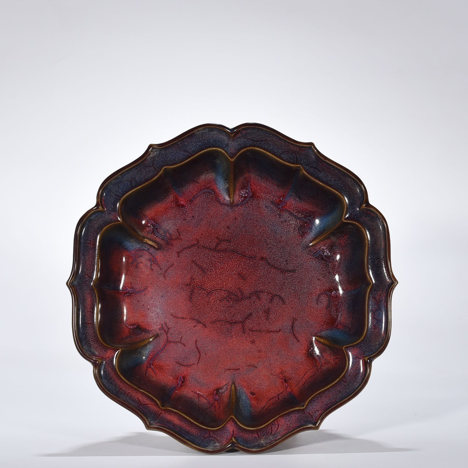 Song Dynasty Jun kiln rose purple glaze sunflower mouth three-legged wash