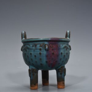 Song Dynasty Jun kiln variable glaze three-legged double-eared Burner tripod