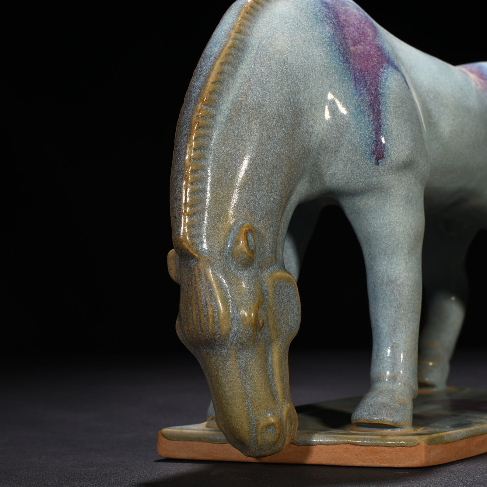 Song Dynasty Jun kiln blue glaze rose purple spotted drinking horse