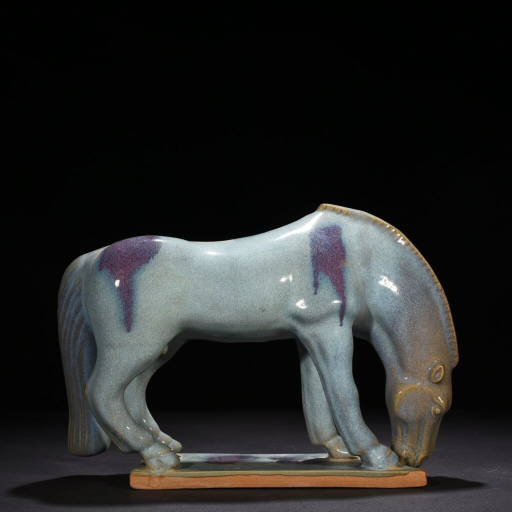 Song Dynasty Jun kiln blue glaze rose purple spotted drinking horse