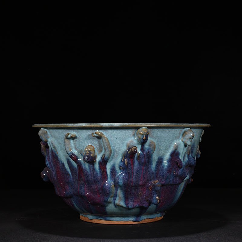 Song Dynasty Jun kiln blue glaze clad Arhat figure flower pot
