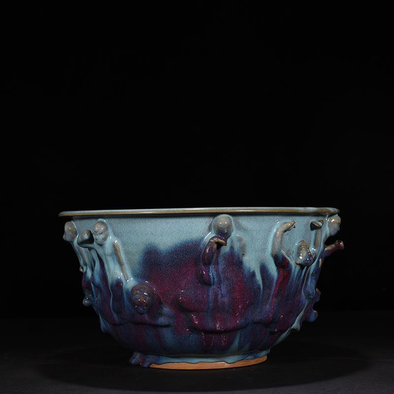 Song Dynasty Jun kiln blue glaze clad Arhat figure flower pot