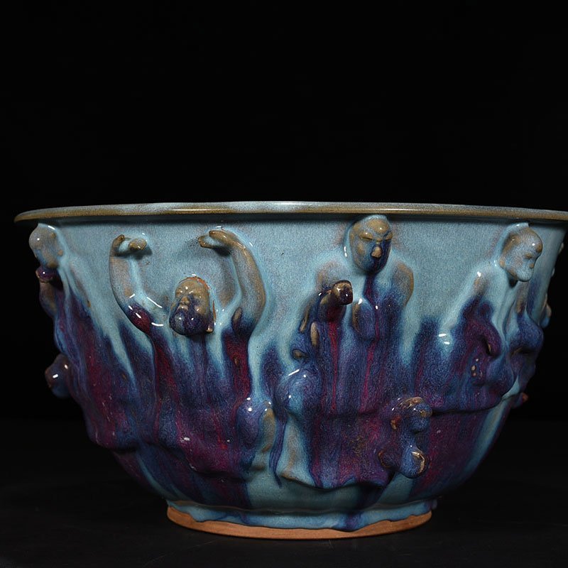 Song Dynasty Jun kiln blue glaze clad Arhat figure flower pot