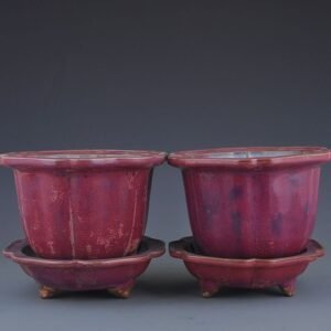 Song Dynasty Jun kiln blue inside and outside red rose purple hexagonal flower pot