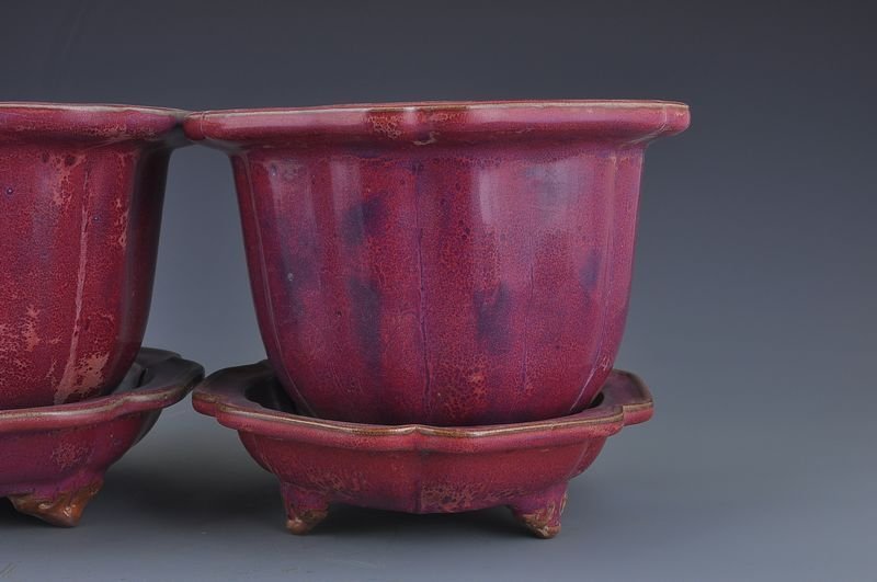 Song Dynasty Jun kiln blue inside and outside red rose purple hexagonal flower pot