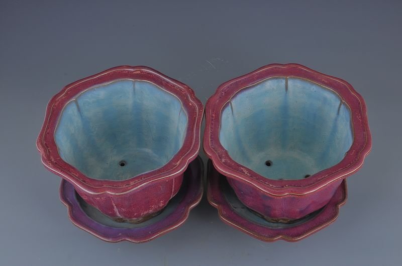 Song Dynasty Jun kiln blue inside and outside red rose purple hexagonal flower pot