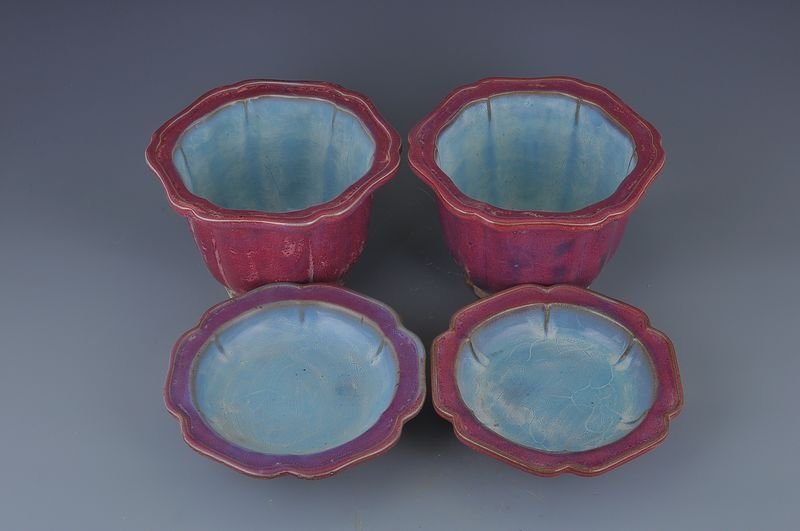 Song Dynasty Jun kiln blue inside and outside red rose purple hexagonal flower pot
