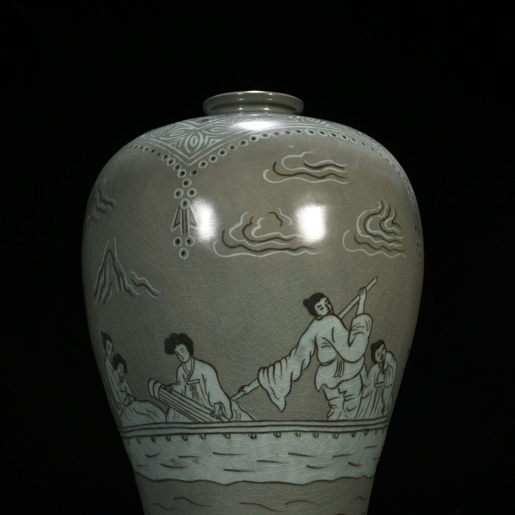 Song Dynasty Goryeo inlaid celadon plum vase with figures of the Seven Sages