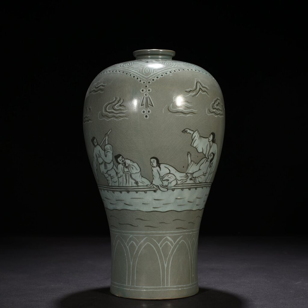Song Dynasty Goryeo inlaid celadon plum vase with figures of the Seven Sages