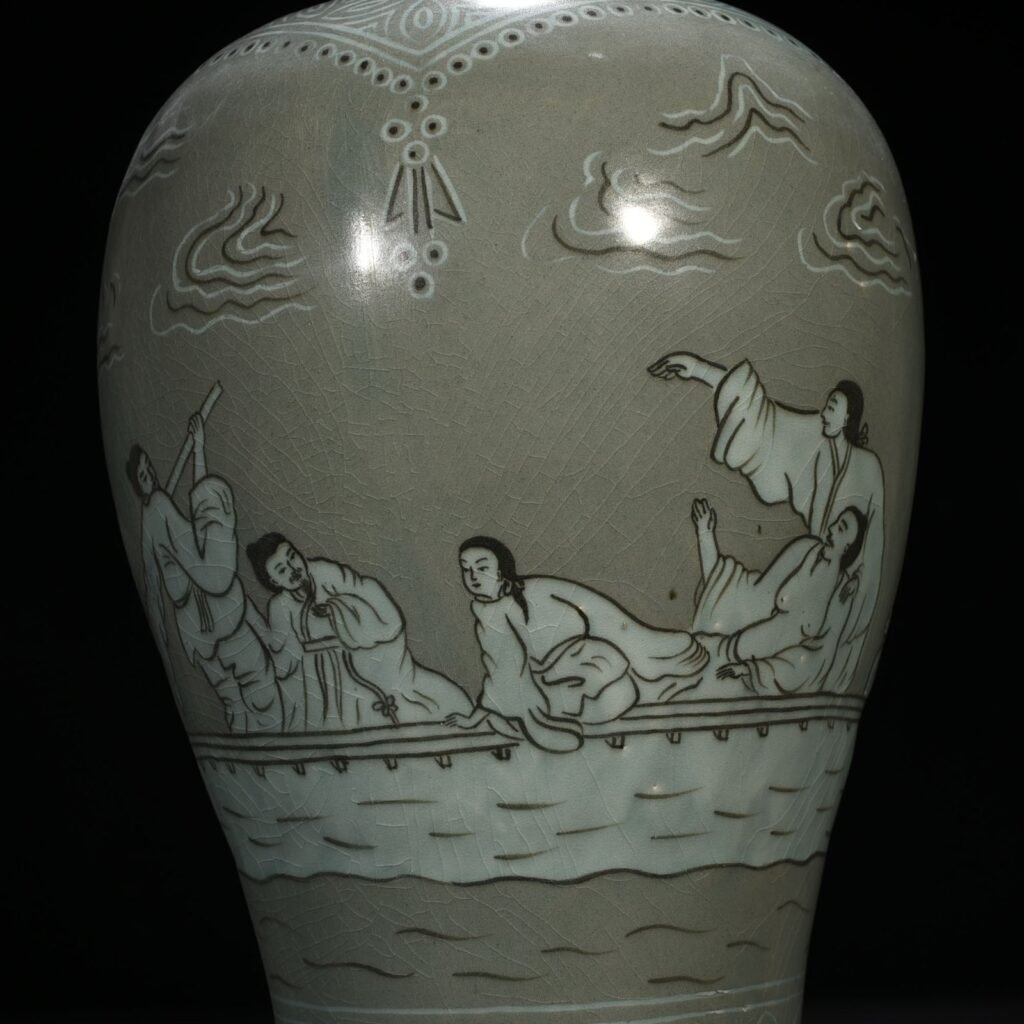 Song Dynasty Goryeo inlaid celadon plum vase with figures of the Seven Sages
