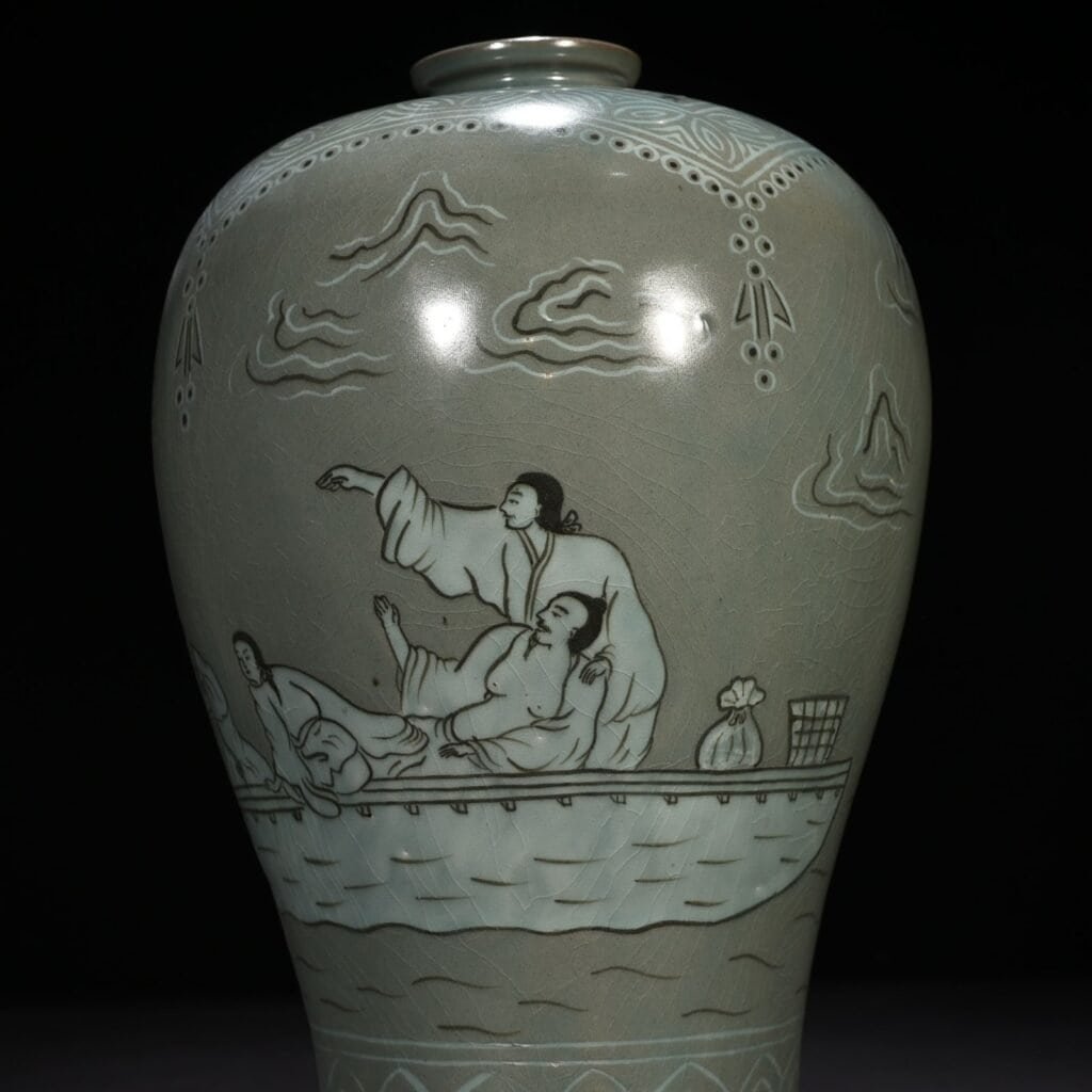 Song Dynasty Goryeo inlaid celadon plum vase with figures of the Seven Sages