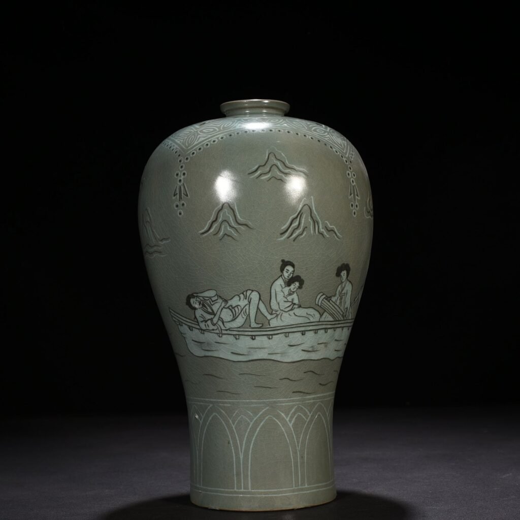 Song Dynasty Goryeo inlaid celadon plum vase with figures of the Seven Sages