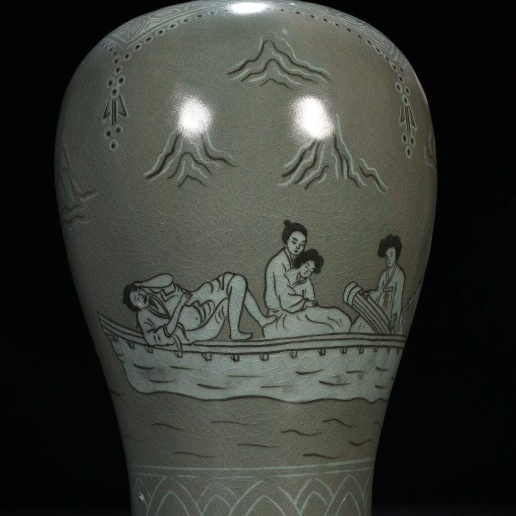 Song Dynasty Goryeo inlaid celadon plum vase with figures of the Seven Sages